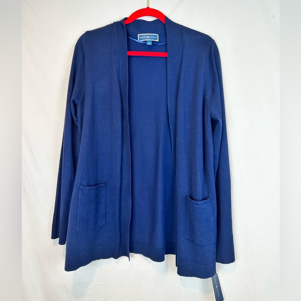 NWT Karen Scott Waterfall Open Cardigan with Pockets
